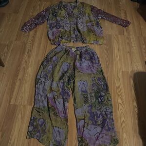 Uru‎ Kristine St Rrik Art to Wear Floral Pant & Top Set Vintage Boho Lagenlook